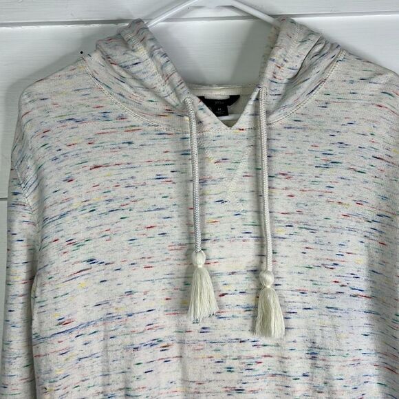 J. Crew Cream & Rainbow Heathering Hoodie with Tassels Size Medium - Picture 3 of 13